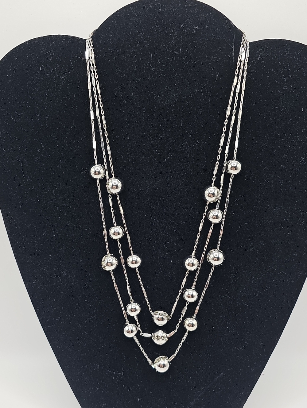 Coldwater Silver Multi-Strand Beaded Necklace Silver Tone- Elegant Layered